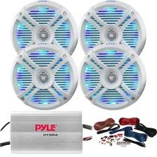 4 x Pyle PLMRX68LEW 6.5" Speaker w/ MultiColor LED, 4-Channel Amplifier w/ Kit