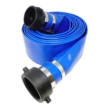 Gloxco 3" x 25' Blue Lay Flat PVC Discharge Hose Assembly with Poly Pin Lug F...