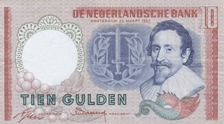#Kingdom of Netherlands 10 Gulden 1953 P 85 XF Hugo de Groot