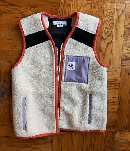 A.P.C. x Brain Dead Colorblock Fleece Full Zip Vest Ivory Black Orange Purple - product listing photo