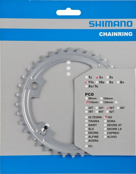 Shimano Kettenblatt FüR Kurbel 105 FC-5800 4-Arm, 11-Fach, 36 ZäHne, Silber, Neu-image