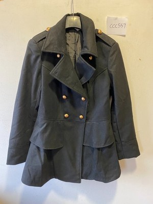 FREEMANS Schwarzer Wollmischmantel Mit Doppelreihiger Knopfleiste UK 12 (ccc557)