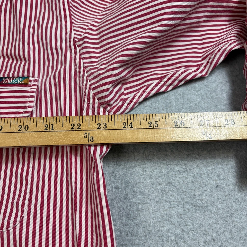 Cutter & Buck Shirt Mens Large Red White Striped Button Up Pocket 100% Cotton - Image 3 of 4