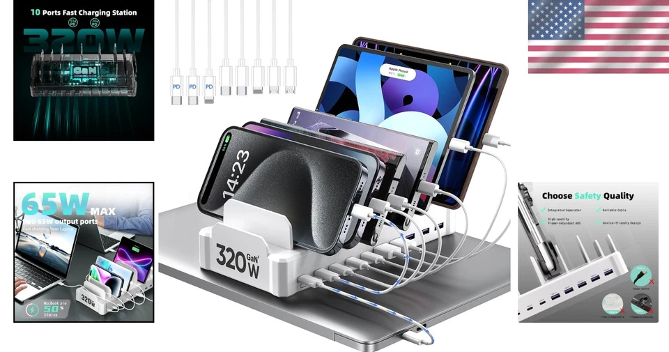 320W Charging Station, 10-Port USB C Organizer - Image 2 of 4