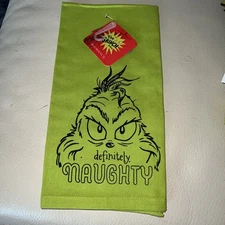New! "Definitely Naughty" Grinch Green Christmas Kitchen Dish Towel Decorative