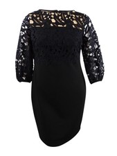 Lauren by Ralph Lauren Women's Petite Lace-Yoke Crepe Dress