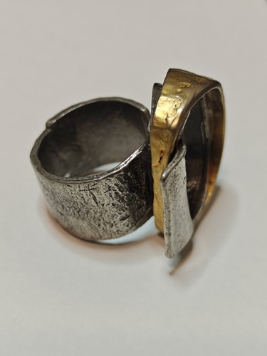Modernist Signed Anne Marie Chagnon Pewter Ring QC Artist Statement Quirky - Picture 2 of 15