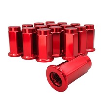 16 Red 10x1.25 Flat Base Lug Nut Set - 14mm Hex - 1.25 Inch Tall