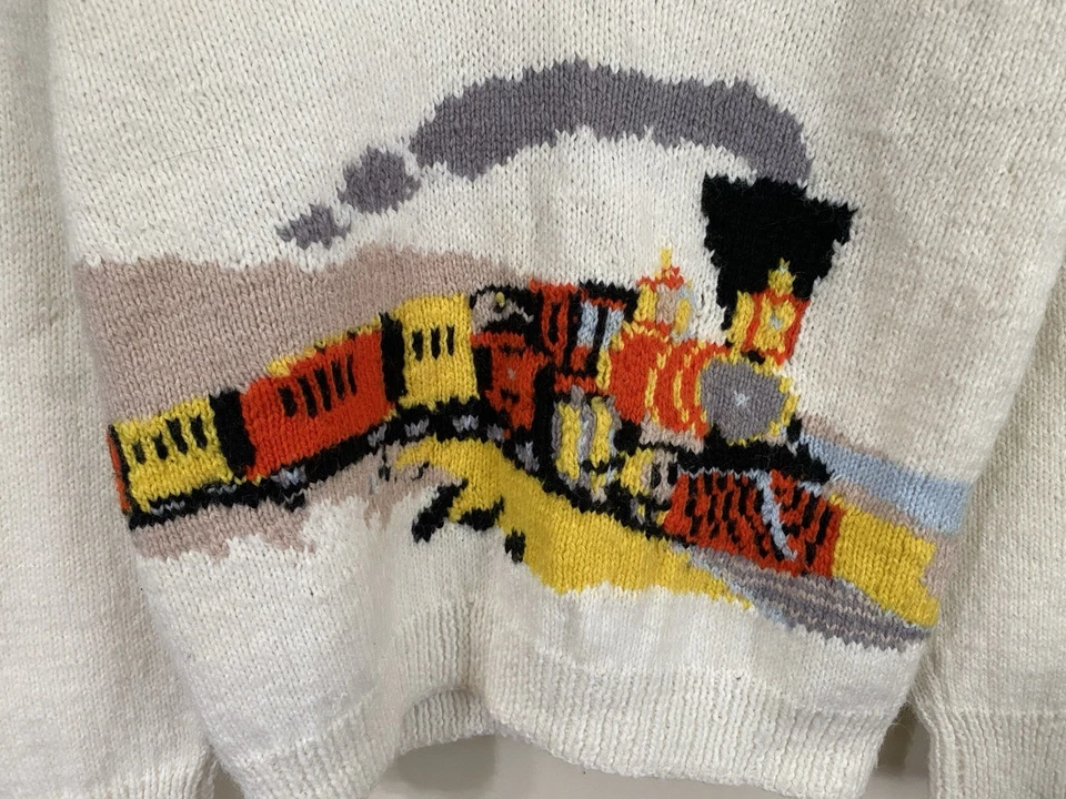 Único Suéter Vintage Tejido a Mano Locomotora de Vapor Tren Cuello en V Unisex M Foto 3 de 4