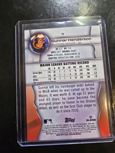 2023 Bowman Platinum - #79 Gunnar Henderson (RC) - Picture 2 of 2