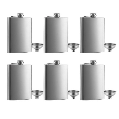 6 Pcs 8 oz Hip Stainless Steel Flask & Funnel Set by , Easy Pour Funnel is In...