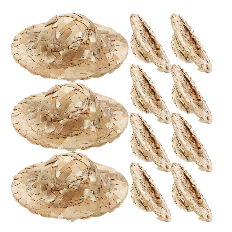  12 mini cappelli di paglia lavorati a maglia per bambole, cappelli di paglia - Immagine 3 di 4