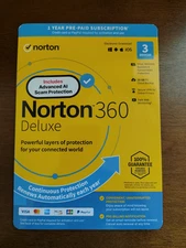 NORTON 360 DELUXE 3 DEVICES PC/Mac Internet Security VPN Cloud Backup Key Card !
