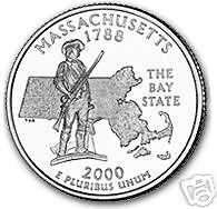 2000-P MASSACHUSETTS BRILLIANT UNC STATE QUARTER - Picture 1 of 1