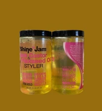 Ampro Shine 'n Jam Black Castor & Flaxseed Oil Styler, Keratin Rich & Vita 2 jar