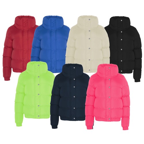 Ladies Short Puffer Jacket High Funnel 