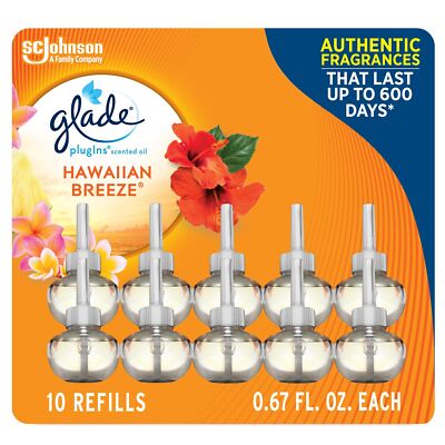 Glade PlugIns Scented Oil 10 Refills, Air Freshener, Hawaiian Breeze, 10 x 0....