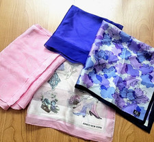 Lot 4 Silk Scarf Scarves Vtg Anne Klein Evan Picone Jones New York Pink Purple