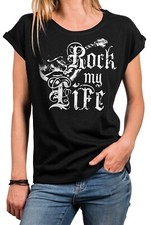 Rock Shirt für Damen mit Gitarrenmotiv  Kurzarm Top Baumwolle Bandshirt Gitarre