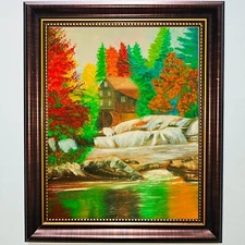 Original Oil Painting of Autumn Landscape with Water Mill - Wall Art