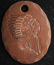 KAPPYSCOINS  G7487 COPPER UNIFACE INDIAN CHIEF TOKEN  PENDENT FOB  37 X 30MM