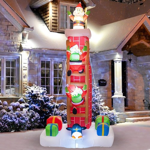 8 FT Inflatable Christmas Santa Claus Climbing Chimney, Lighted Blow Up - Afbeelding 1 van 5