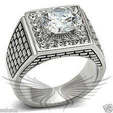 Men'S AAA Grade Round Cubic Zircon CZ Stainless Ring 10 11 12 13 Tk349