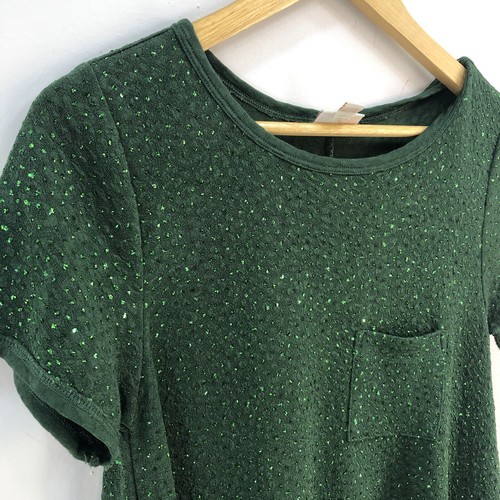 Lularoe Dress X-Small Stretch Green Holiday Sparkly Carly Hi/Low - Picture 4 of 9