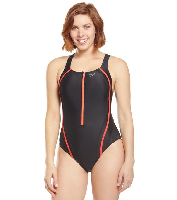 zip up red swimsuit