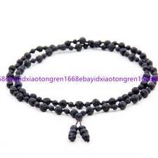 6mm 8mm Black Lava Stone 108 Prayer Beads Tibet Buddhism Mala Necklace