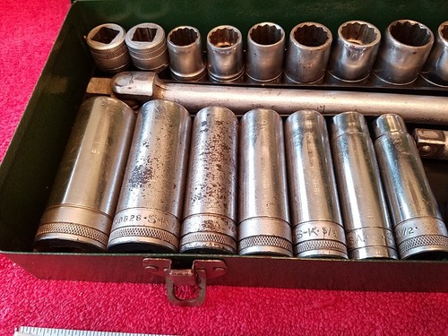 SK TOOLS SK WAYNE SK 1/2" DRIVE SAE SOCKET SET 27 PC 12 PT W/METAL BOX VTG USA - Bild 5 von 24