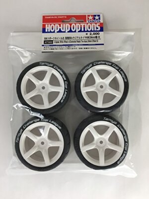 5-spoke wheel white Adhered 4 radial tires 24mm, offset 0 Tamiya
