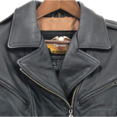 HARLEY DAVIDSON Leather Double Riders Jacket, Size:M Black VG