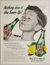 1955 Print Ad 7UP Soda Pop Boy Enjoys Bottle of Seven Up