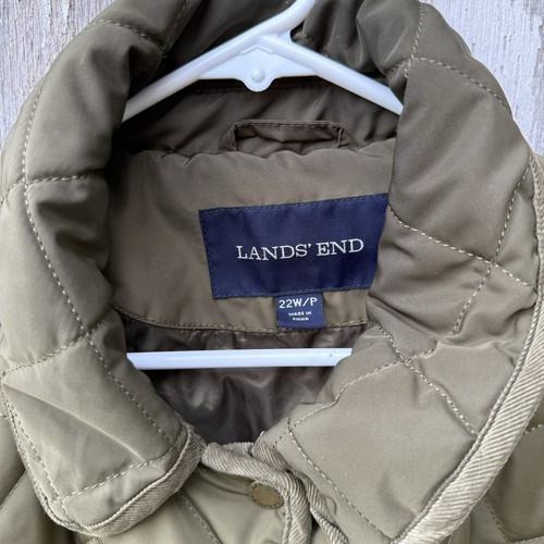 LANDS' END Plus Size 22W-P Ladies Olive Green Quilted Jacket Snap Front - Picture 3 of 8