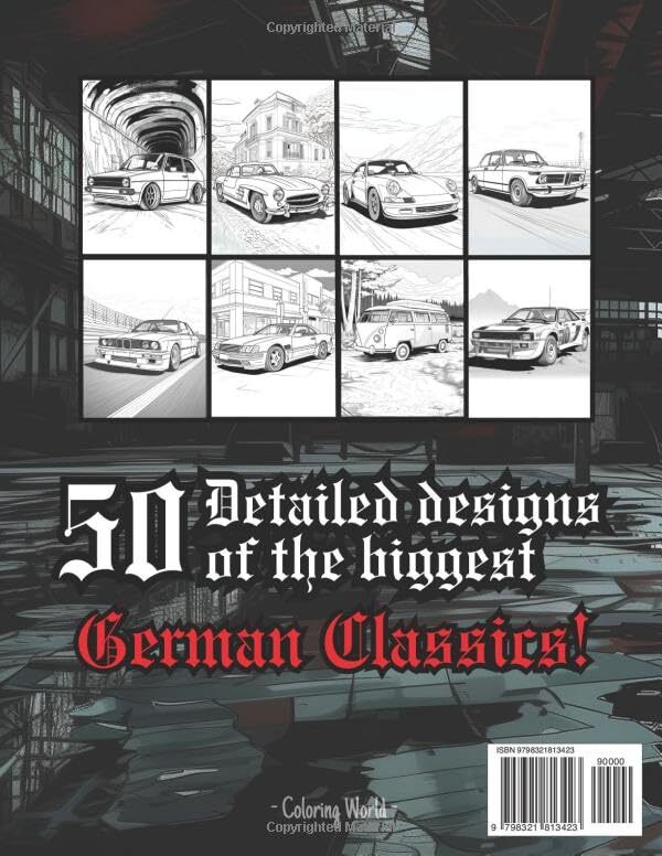 Retro German Cars Coloring Book: Iconic Euro Classics | 50 Detailed and ...