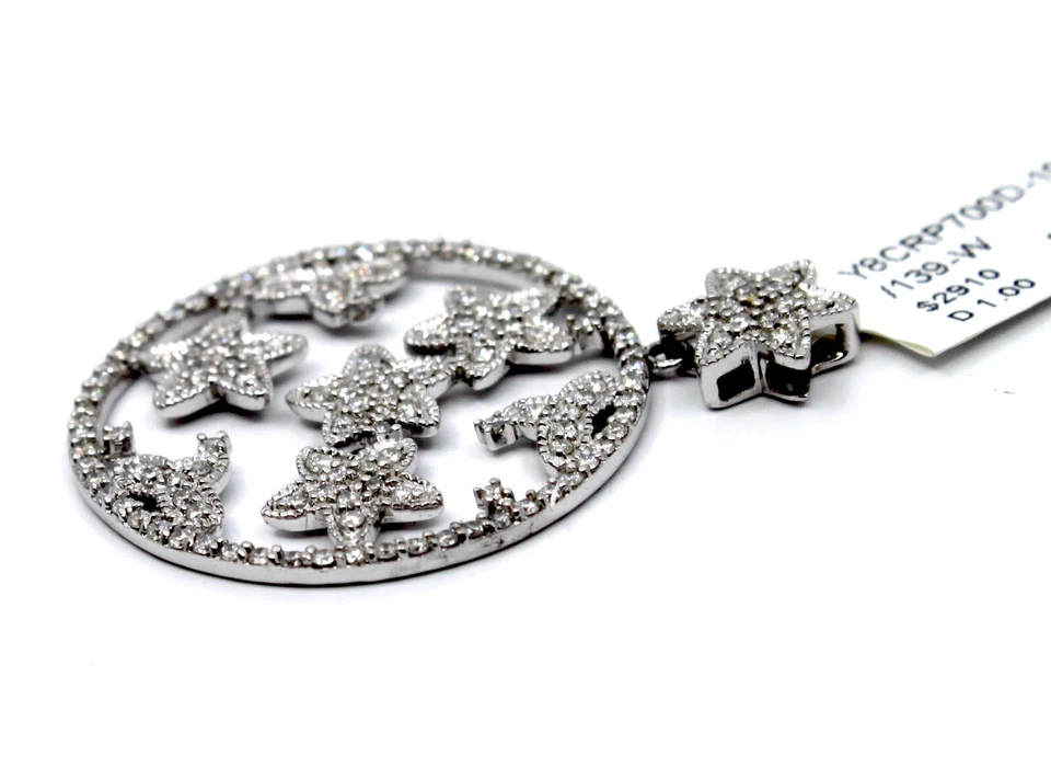 Colgante con estrellas circulares de diamantes de 1,5" de diámetro en oro blanco macizo de 14 k Foto 4 de 4