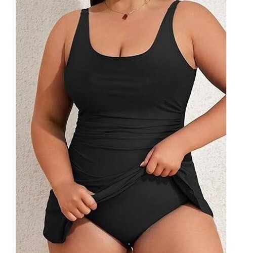 Swimsuit Dress Plus Size Tummy Control Tie Front Swimdress 22W - Picture 2 of 6