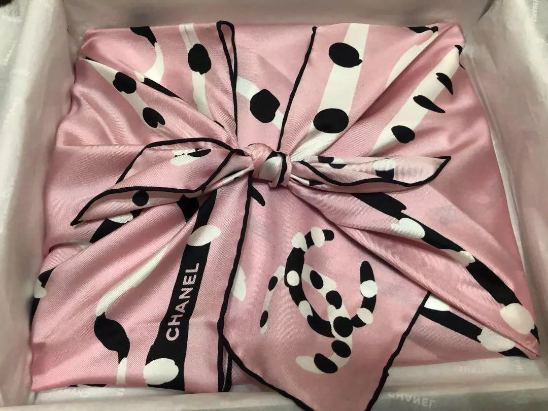 Chanel CC Logo Camellia Silk Scarf