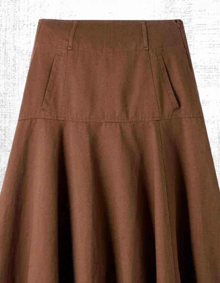 Ex ME+EM Women’s Linen-blend A-line Long Skirt in Faded Tobacco (A Bit Defect) - Image 3 of 4