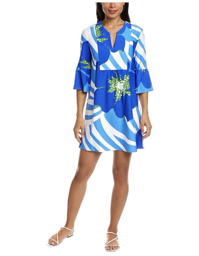 JUDE CONNALLY $218 Kerry Shift Dress Flutter Sleeves Jude Cloth Floral Blue Sz S