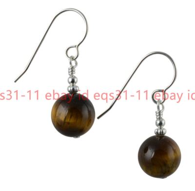 Stunning Wonderful 10/12/14mm Tiger's Eye Gemstone Round Beads Hook Earrings
