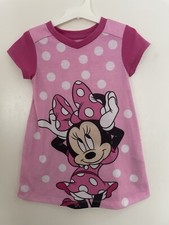 Disney Kids Girls Pink Polka Dot Minnie Mouse V-Neck Short Sleeve Nightgown Sz 3