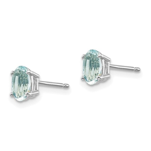 14k White Gold 6x4 Oval March/Aquamarine Post Earrings - Picture 2 of 3