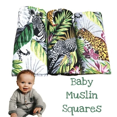 BABYBAZAAR ✅3er Pack große bedruckte Musselin Quadrate 80x70cm Baby Stoff wiederverwendbar Windel Lätzchen Wisch