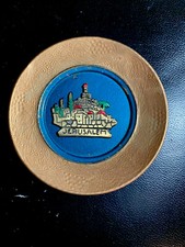 Handmade vintage jerusalem Hanging 6” Tin Wall Plate Gold Blue Handpainted Decor