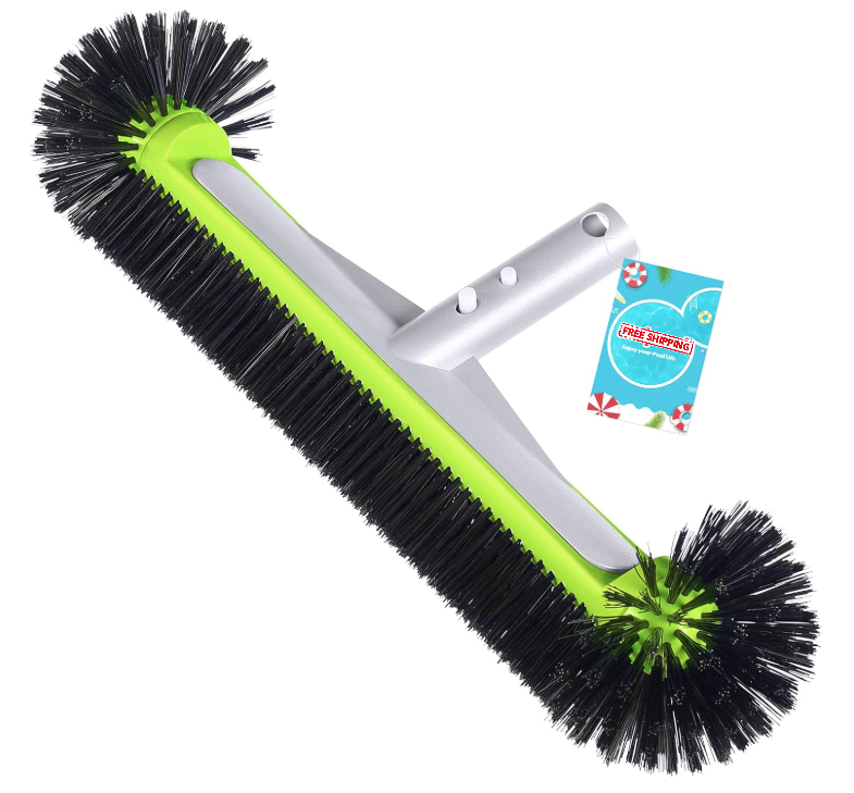 17.5-Inch Pool Brush Head with Aluminum Back & 7-Row Nylon Bristles - EZ Clips - Green