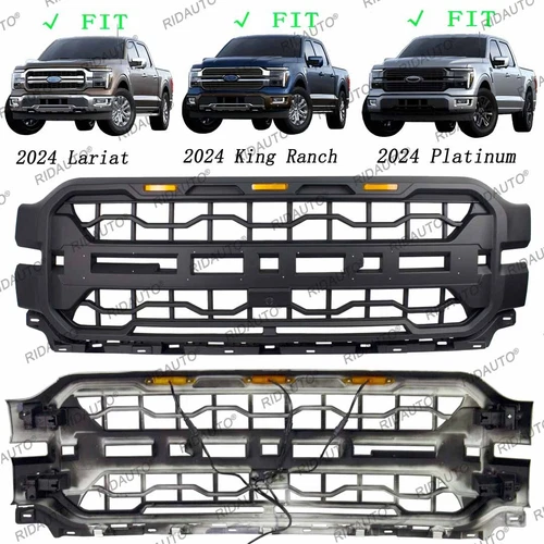 Black Front Grille Bumper Grill With Yellow LED Lights Fits For F150 2024 2025 - Foto 6 di 9
