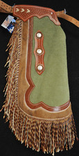 Custom Made Leather Chinks/New Green Suede Chaps/Made In USA