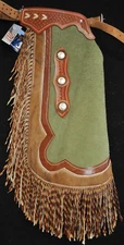Custom Made Leather Chinks/New Green Suede Chaps/Made In USA